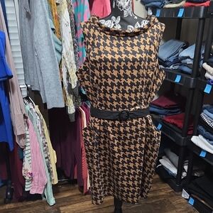 Recollections Brown and Black Houndstooth Midi Dress